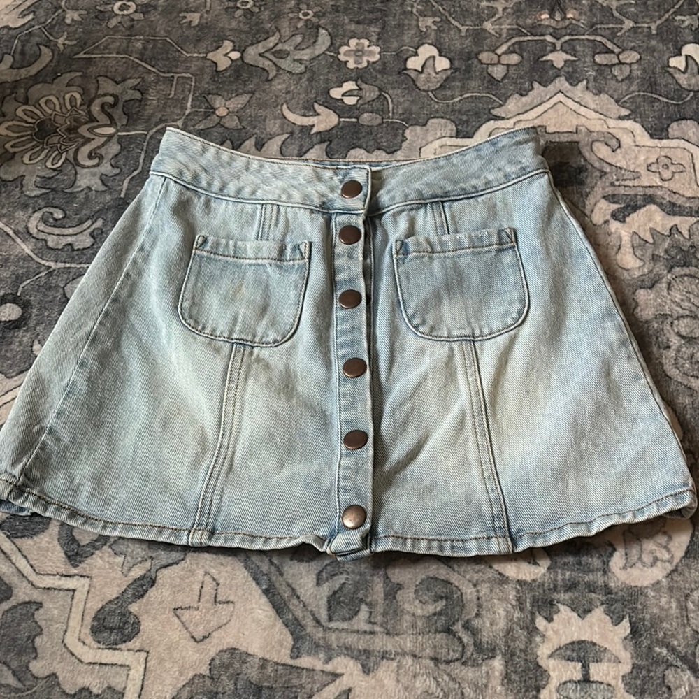 Denim Button-Front Skirt